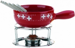 Kela 361303 Käsefondue-Set, Motiv Schweizer Flagge, 10-teilig, Feuerfeste Keramik, Käsefondue-Set Bern, 1 L - 1